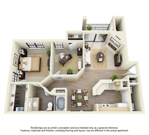 Floor plan for 2 beds, 1 bath, 912 sqft